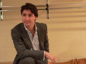 Justin Trudeau backstage with media prior to his talk at the University of Waterloo in March 2006